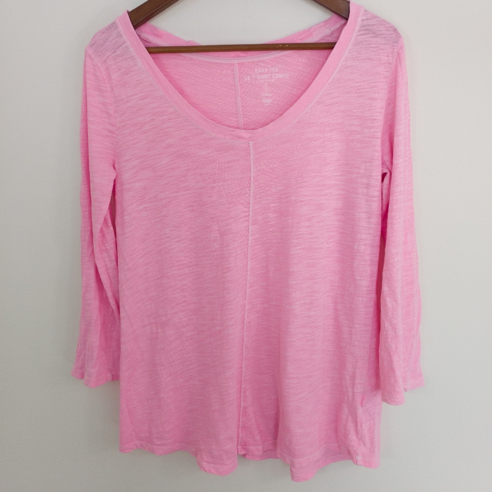 GAP Pink Slub Knit Easy Tee Scoop Neck Center Seam Long Sleeve Top Size S